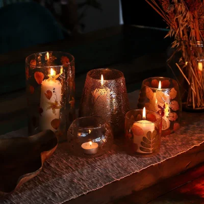 The Range Natural Floral Glass Candle Holder Large Bowl Pino - Natural