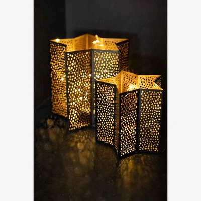 Rockett St George Set Of 2 Black & Gold Star Lanterns