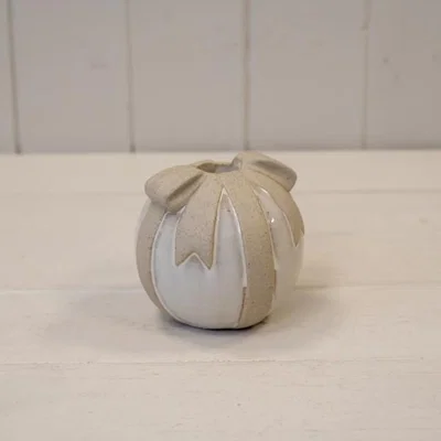 The Range Stone Glazed Ceramic Bauble Shaped Candle Holder with Sand Textured - Light Sand