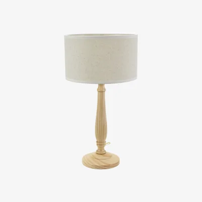 The Range Victoria Light Wood Candlestick Table Lamp with Linen White Trim Drum Lamp Shade - White / 1