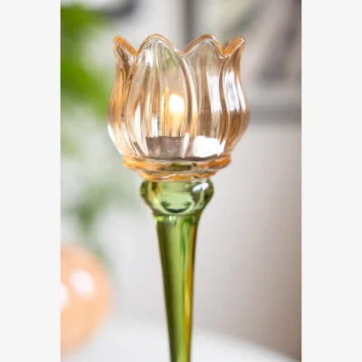 Rockett St George Vintage-Style Orange Glass Flower Candle Holder - DISCONTINUED