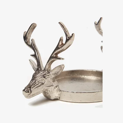 The Range Silver Reindeer Double Stag Candle Holder - Silver