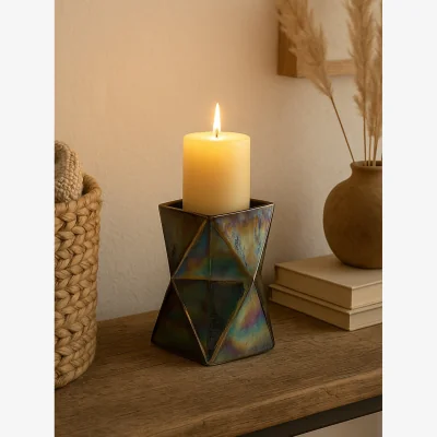 The Range Rambia Small Oil Slick Glass Candle Holder - Multicolour