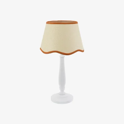 The Range Victoria White Wood Candlestick Table Lamp with Linen Scallop Trim Tapered Shade - Rust / Bulb Not Included