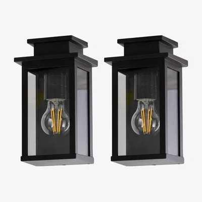 The Range Set Of 2 Cotswold Outdoor Half Lantern Wall Lights - Anthracite And Clear Glass Diffuser