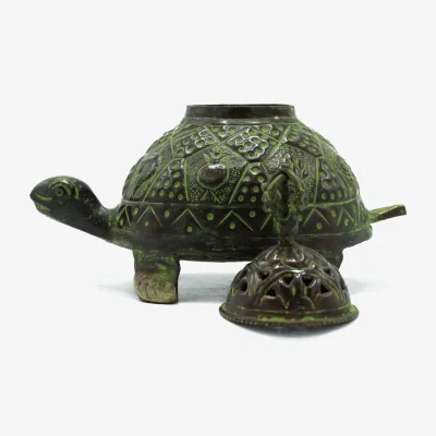 The Range Brass Verdigris Tibetan Turtle Incense Holder Large - Green