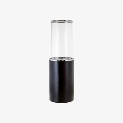 The Range Hampstead Medium Mango Wood Hurricane Candle Holder - Black, Clear