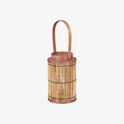 The Range Bamboo Tea Light Candle Holder Lantern with Glass Insert - Brown