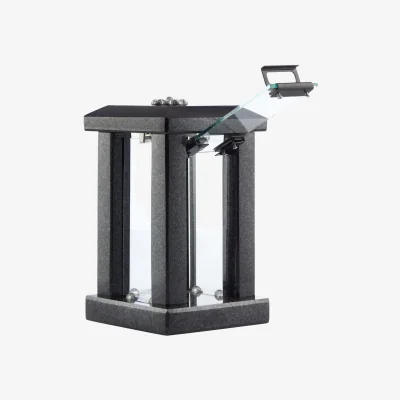 The Range Outdoor Candle Lantern with Flower Ornament - Square Granite Memorial Lantern - Black