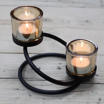 The Range Centrepiece Iron Votive Candle Holder 2 Cup Double Step - Grey