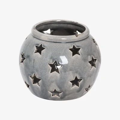 The Range Large Ceramic Star Tealight Lantern - Grey