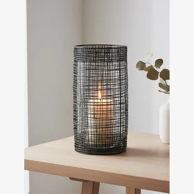 The Range Trento Large Black Woven Wire Candle Holder with Glass Insert - Black