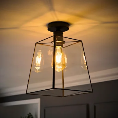 The Range Susie Glass Lantern Lamp Shade Flush Ceiling Fitting Light - Black / 0