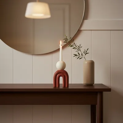The Range Utica Candle Holder With Red Base - Red