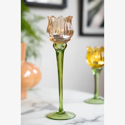 Rockett St George Vintage-Style Orange Glass Flower Candle Holder