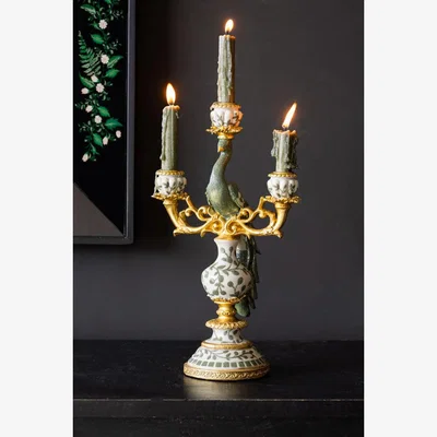 Rockett St George Vintage Gold Peacock Candlestick Holder