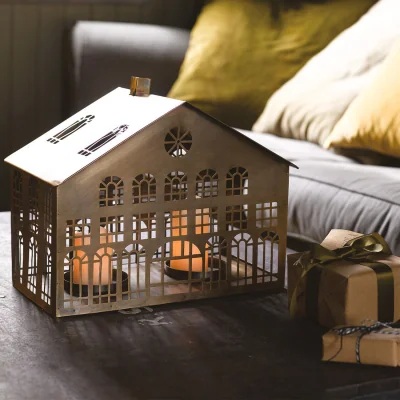 The Range Iron House Lantern Candleholder - Brown