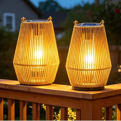 The Range Set of 2 Solar Rattan Hanging LED Garden Lanterns
