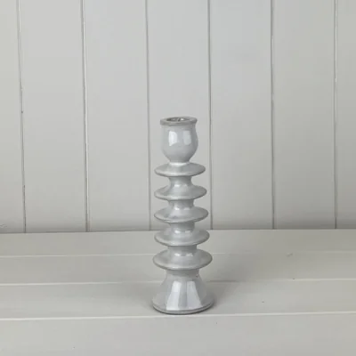 The Range Textured Grey Glazed Ceramic Candle Holder - Grey