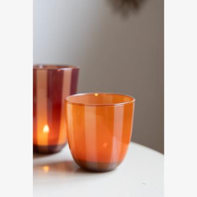 Rockett St George Orange & Pink Tones Striped Tealight Holder - Short