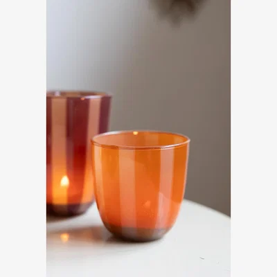 Rockett St George Orange & Pink Tones Striped Tealight Holder - Short