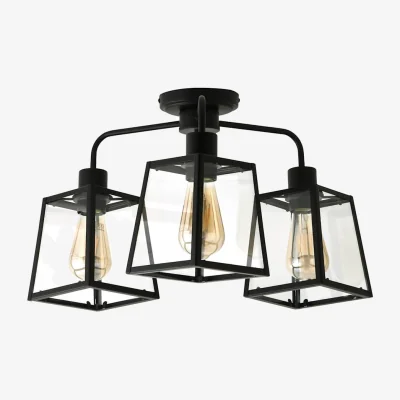 The Range Susie 3 Arm Glass Lantern Ceiling Light - Brushed Chrome / Yes - Black