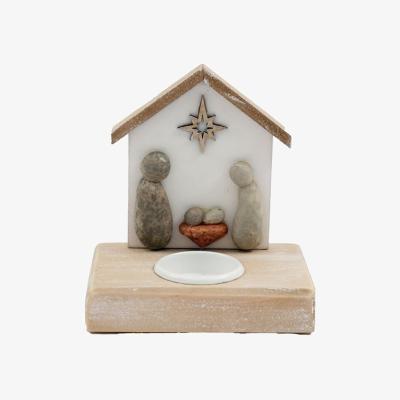 The Range Rustic Pebble Nativity Tealight Candle Holder - White