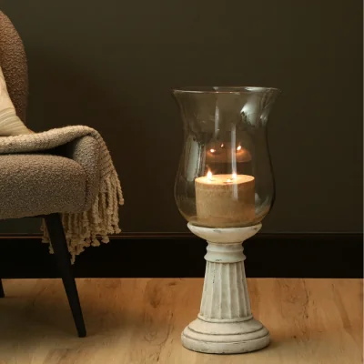 The Range Vanity Living Antique Natural Stone Candle Holder - White / 61.5cm