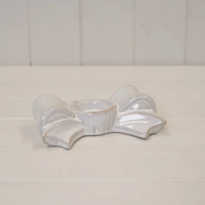 The Range White Natural Ceramic Bow Candle Holder - Natural