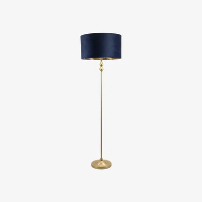 The Range Maggie Gold Candlestick Floor Lamp with Velvet with Gold Inner Lamp Shade Bulb - Navy