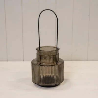 The Range Warm Grey Glass Candle Holder with Handle Large - Grey