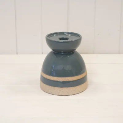 The Range Blue Ceramic Glazed Candle Holder with Unglazed Detail - Blue