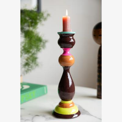 Rockett St George Colourful Candlestick Holder in Chocolate & Orange