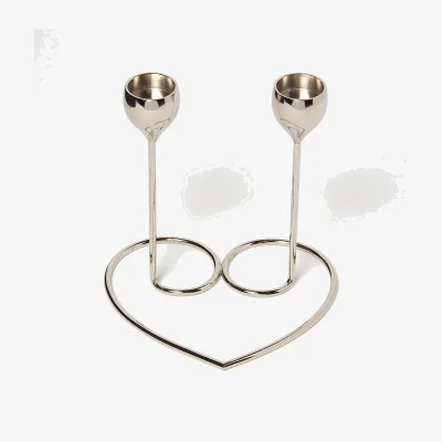 The Range Dual Brass Heart Dinner Candle Holder  Polished Silver - Silver