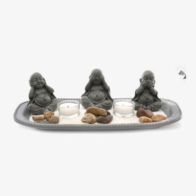 The Range Triple Buddha Zen Garden Tealight Holder Set - Grey