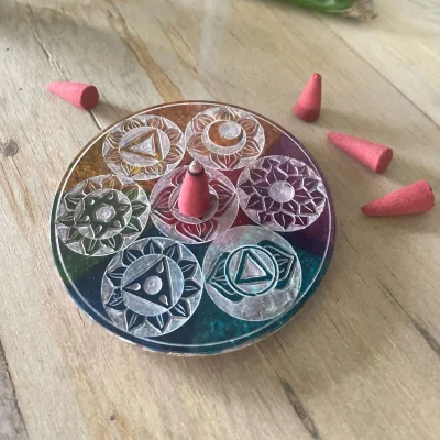 The Range Soapstone Disc Incense Holder 10cm Seven Chakra MultiColor - Multicolor