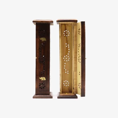 The Range Square Incense Tower Brass inlay Mango Wood - Brown