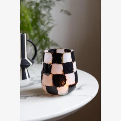 Rockett St George Checkered Black & White Glass Tealight Holder