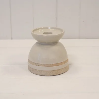 The Range Taupe Glazed Candle Holder with Unglazed Design - Taupe