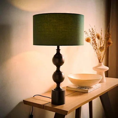 The Range Declan Candlestick Table Lamp with Drum Shade - Green / Yes