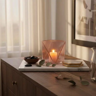 The Range Rambia Large Pink Glass Candle Holder - Pink