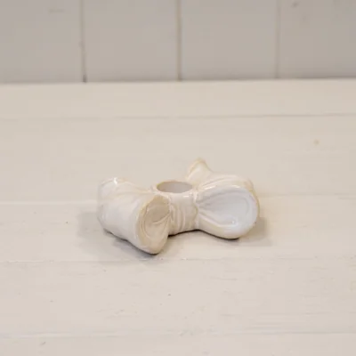 The Range White Glazed Ceramic Double Bow Candle Holder - White