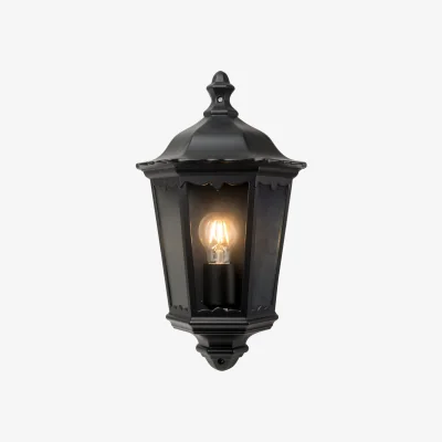 The Range Sienna Outdoor Half Lantern Wall Light - Matt Black And Clear Glass