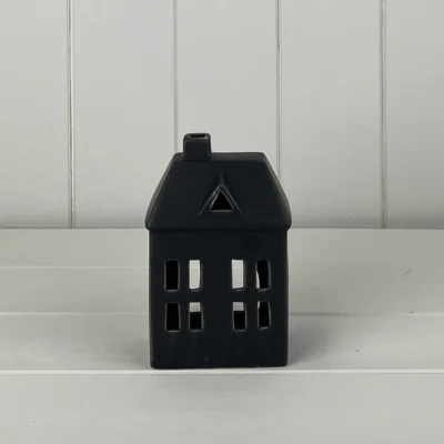 The Range Rustic Black Ceramic House Tealight Holder - Black