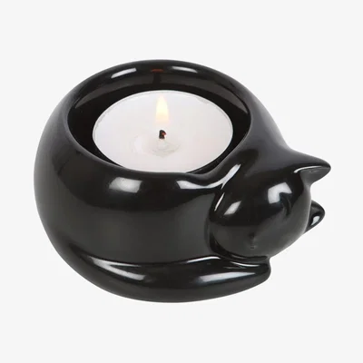 The Range Cozy Cat Tealight Candle Holder - Black
