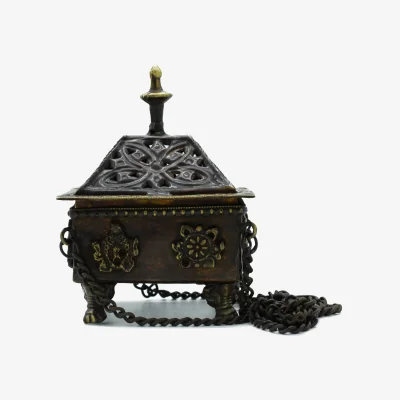 The Range Brass Tibetan Burner Eight Symbols Square Hanging Pot - Grey