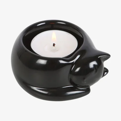 The Range Black Cat Ceramic Tealight Candle Holder - Black