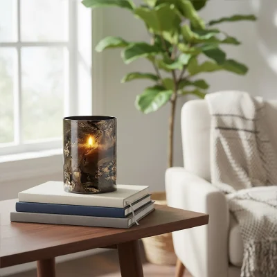 The Range Gaia Black And Gold Marble Effect Small Candle Holder - Black