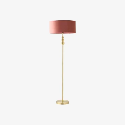The Range Marissa Velvet Squat Shade Brushed Gold Candlestick Floor Lamp - Pink / No - Gold