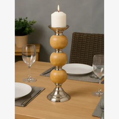 The Range Hampstead Large Pillar Candle Holder - Silver, Natural